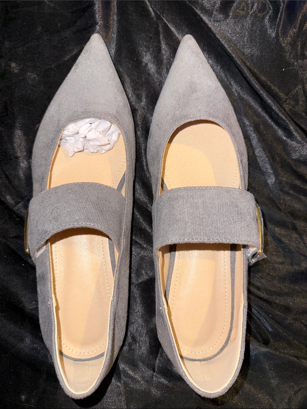 SHEIN Gray Pointed-Toe Mary Jane Flats with Strap